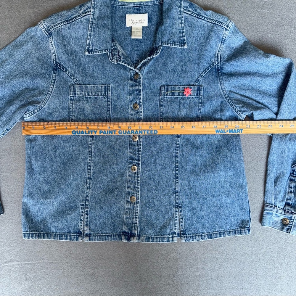 Christopher‎ & Banks Blue Button Down embroidered Grandmacore Shirt size L - Picture 8 of 16